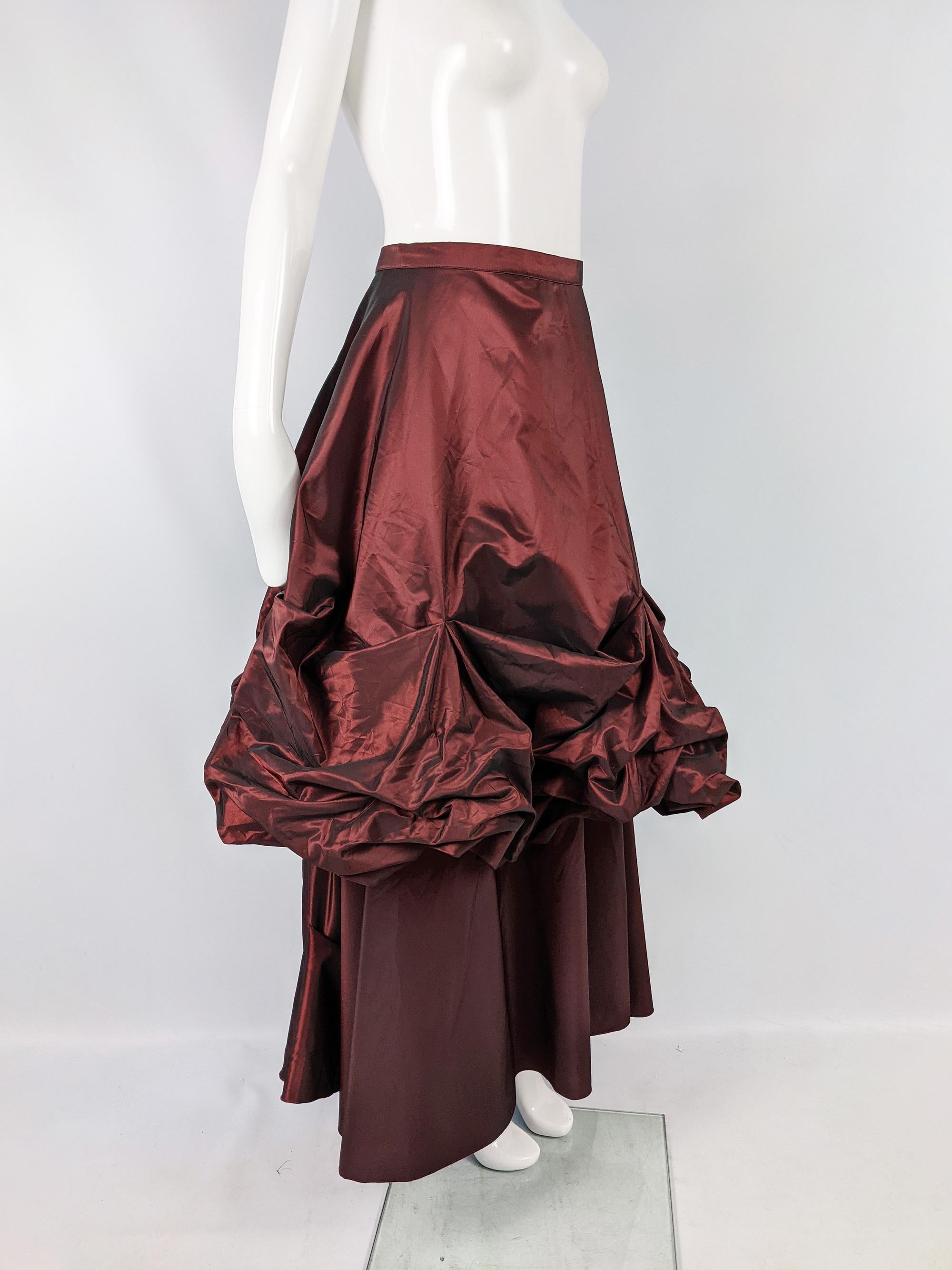 Women's Vintage 1980s Red Taffeta Avant Garde Ruched Taffeta Ball Skirt
