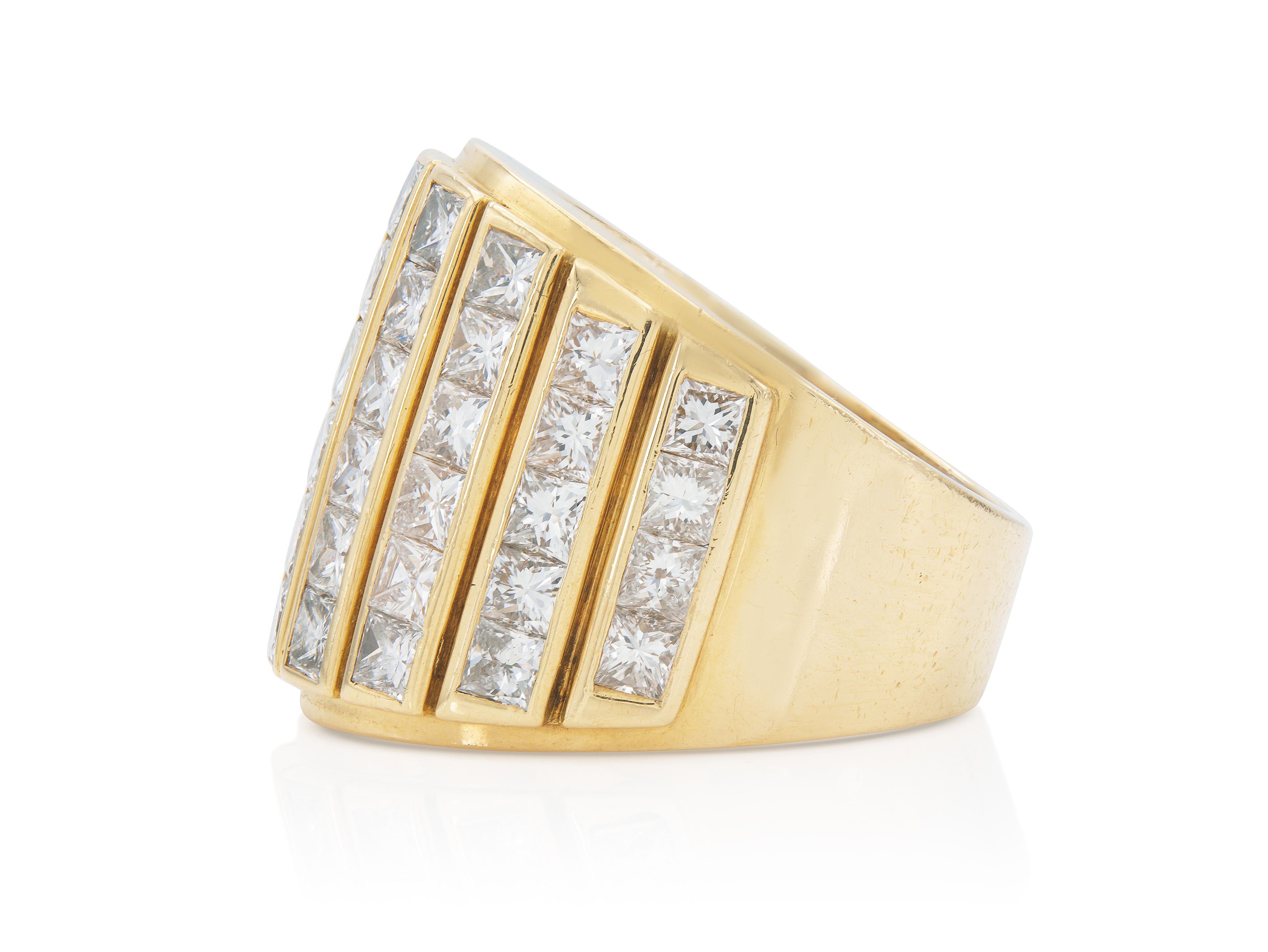 Vintage 1980er Rene Boivin 8,00 Karat Prinzessinnenschliff Diamanten Goldring (Carréschliff) im Angebot