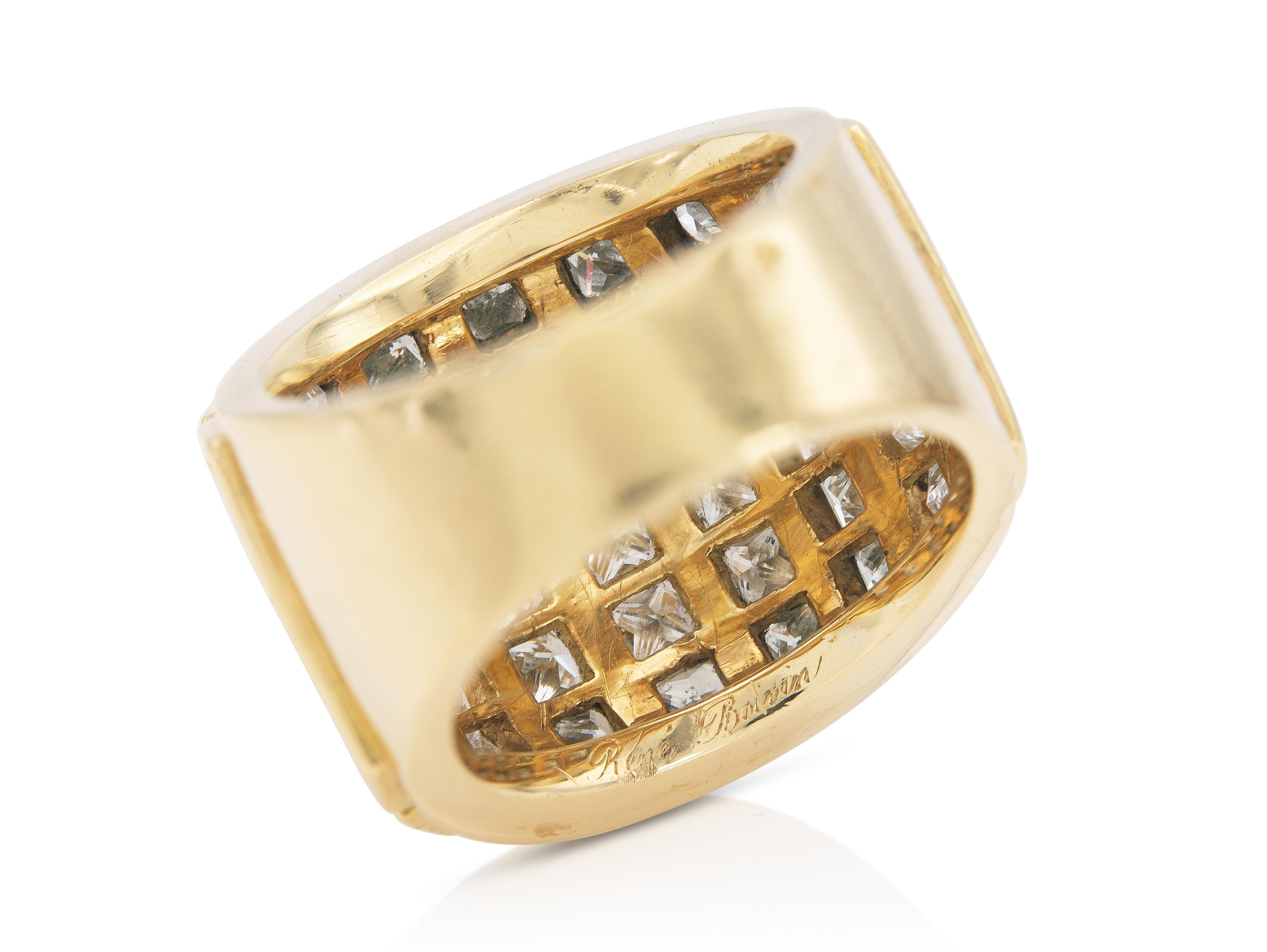 Vintage 1980er Rene Boivin 8,00 Karat Prinzessinnenschliff Diamanten Goldring für Damen oder Herren im Angebot