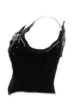 Vintage 1980s Rhinestone Embellished Black Velvet Corset