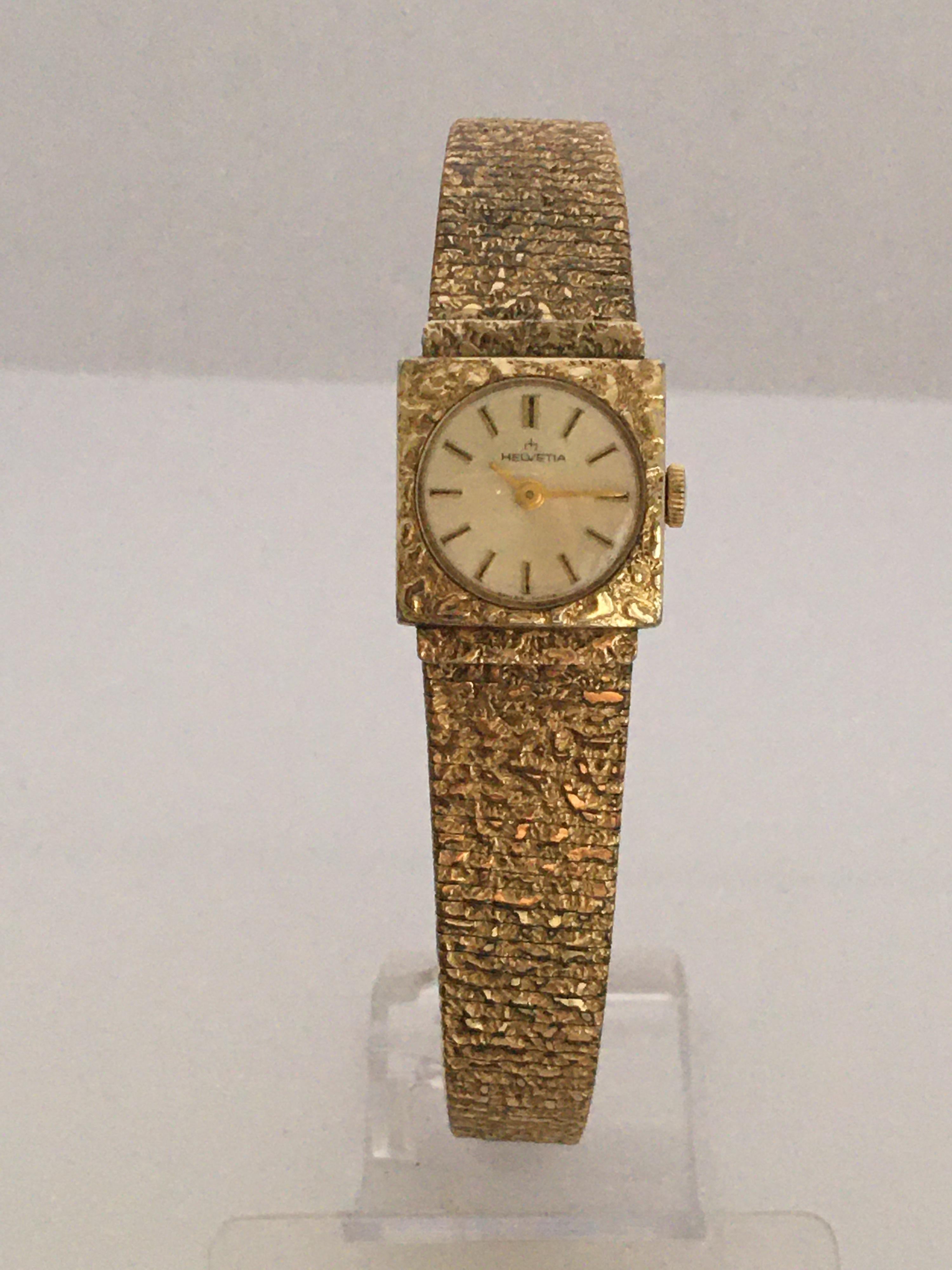 Vintage 1980s Rolled Gold and Stainless Steel Mechanical Helvetia Ladies Watch For Sale 3