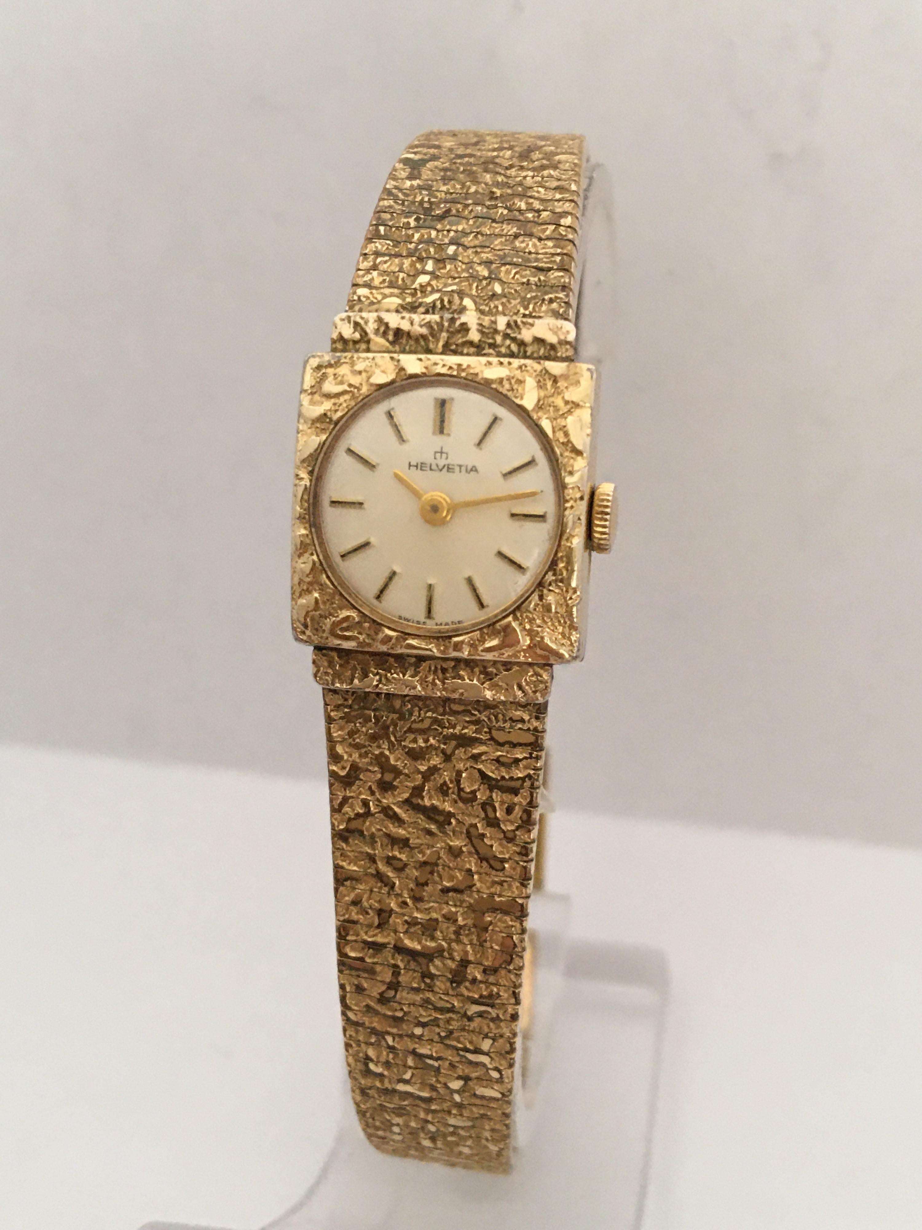 Vintage 1980s Rolled Gold and Stainless Steel Mechanical Helvetia Ladies Watch For Sale 6