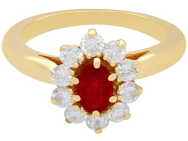 Vintage 1980s Ruby and Diamond Yellow Gold Cluster Ring For Sale at ...