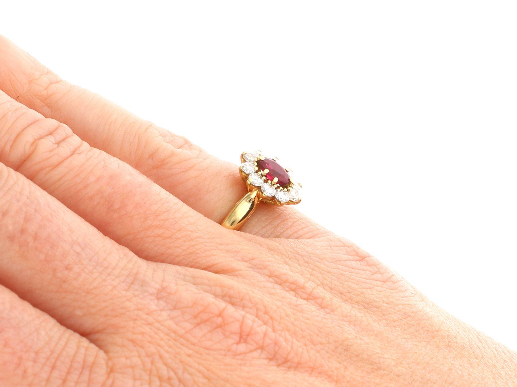 Vintage 1980s Ruby and Diamond Yellow Gold Cluster Ring In Excellent Condition For Sale In Jesmond, Newcastle Upon Tyne