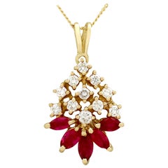 Vintage 1980s Ruby and Diamond Yellow Gold Pendant