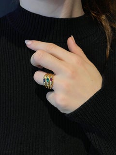 Vintage 1980s Ruby Emerald Sapphire Diamond 19.2 Karat Yellow Gold Stacked Ring
