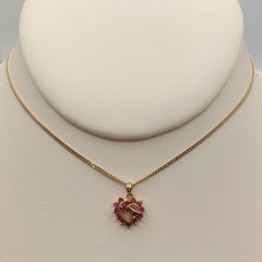 Vintage 1980's Ruby Heart Necklace Pendant in 14k Yellow Gold