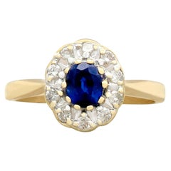 Vintage 1980s Sapphire and Diamond Yellow Gold Cluster Ring