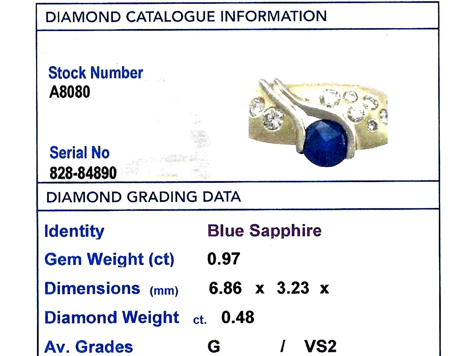 Gelbgold-Cocktailring mit Saphir und Diamant aus den 1980er Jahren im Zustand „Hervorragend“ im Angebot in Jesmond, Newcastle Upon Tyne