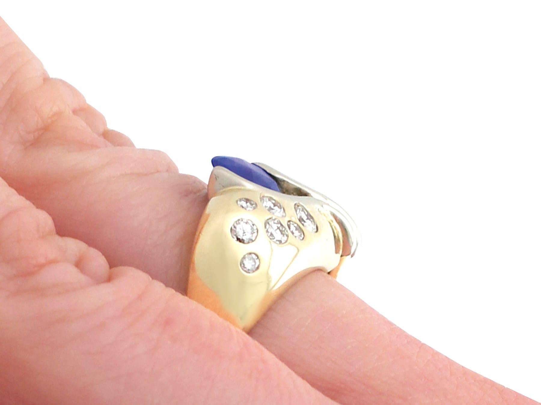 Women's or Men's Vintage 1980s Sapphire and Diamond Yellow Gold Cocktail Ring For Sale
