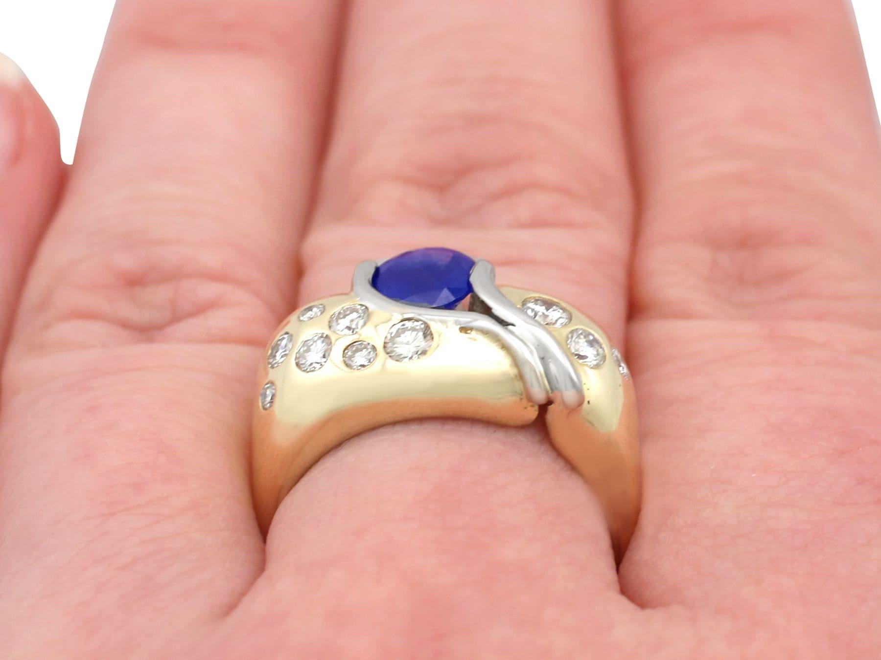 Vintage 1980s Sapphire and Diamond Yellow Gold Cocktail Ring For Sale 1