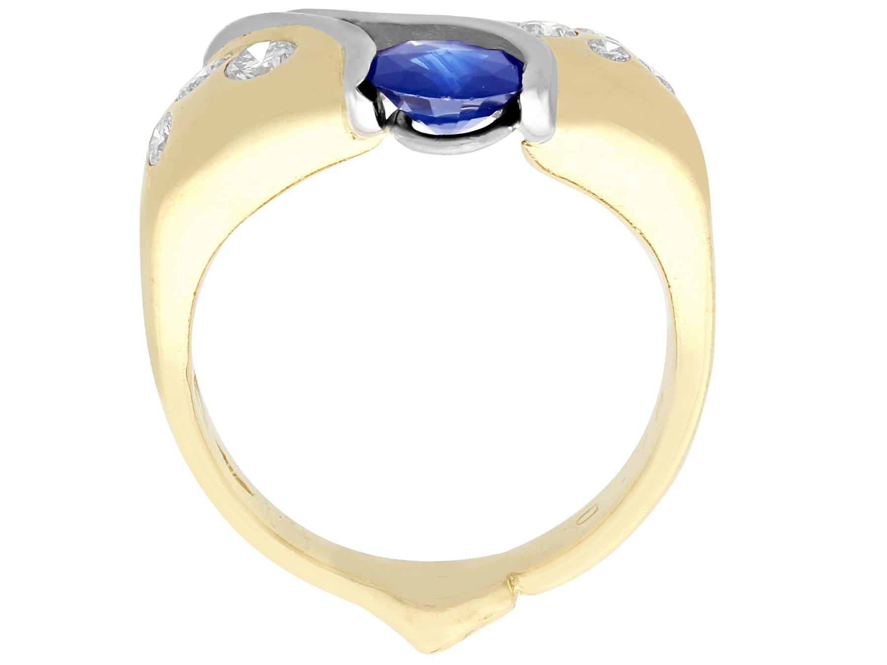Modern Vintage 1980s Sapphire and Diamond Yellow Gold Cocktail Ring For Sale