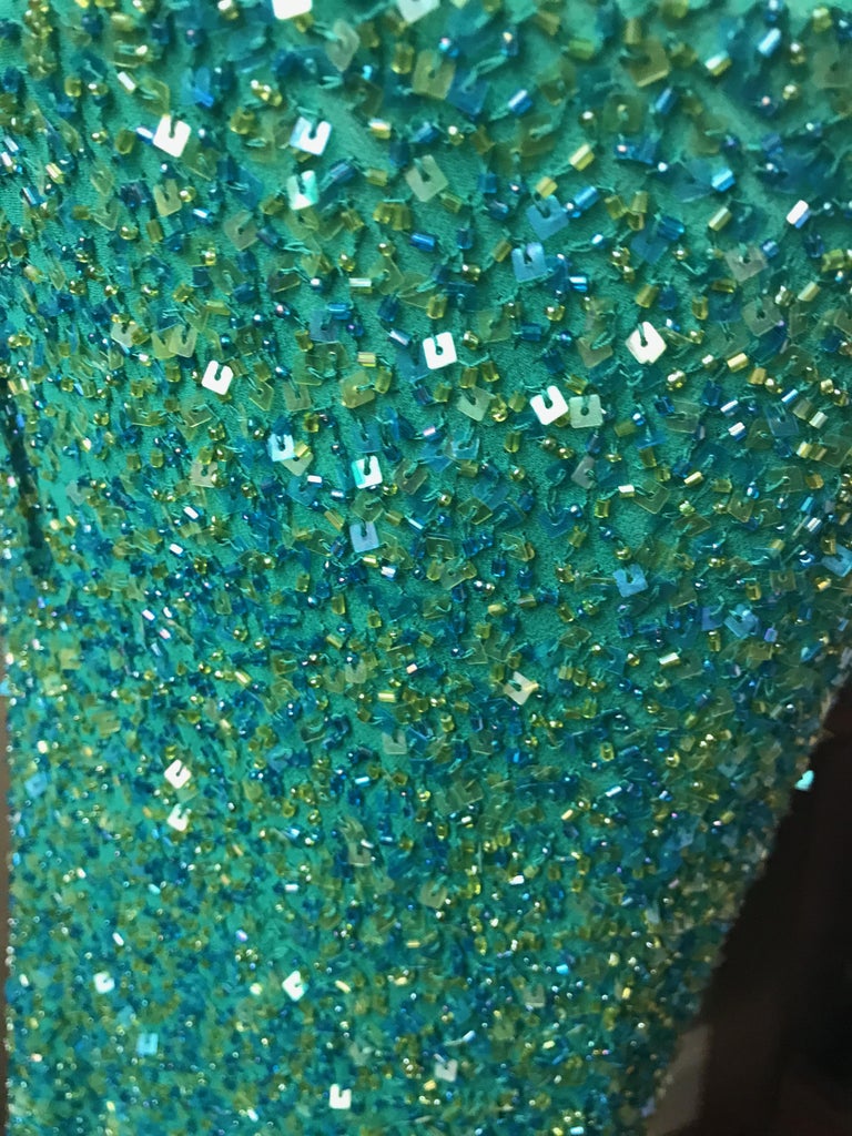 Vintage 1980's Scala Silk Beaded Teal Green Gown For Sale at 1stDibs |  vintage scala beaded dress, scala dresses vintage, scala dress vintage