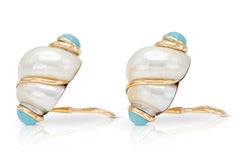 Vintage 1980s Seashell Earrings with Turquoise