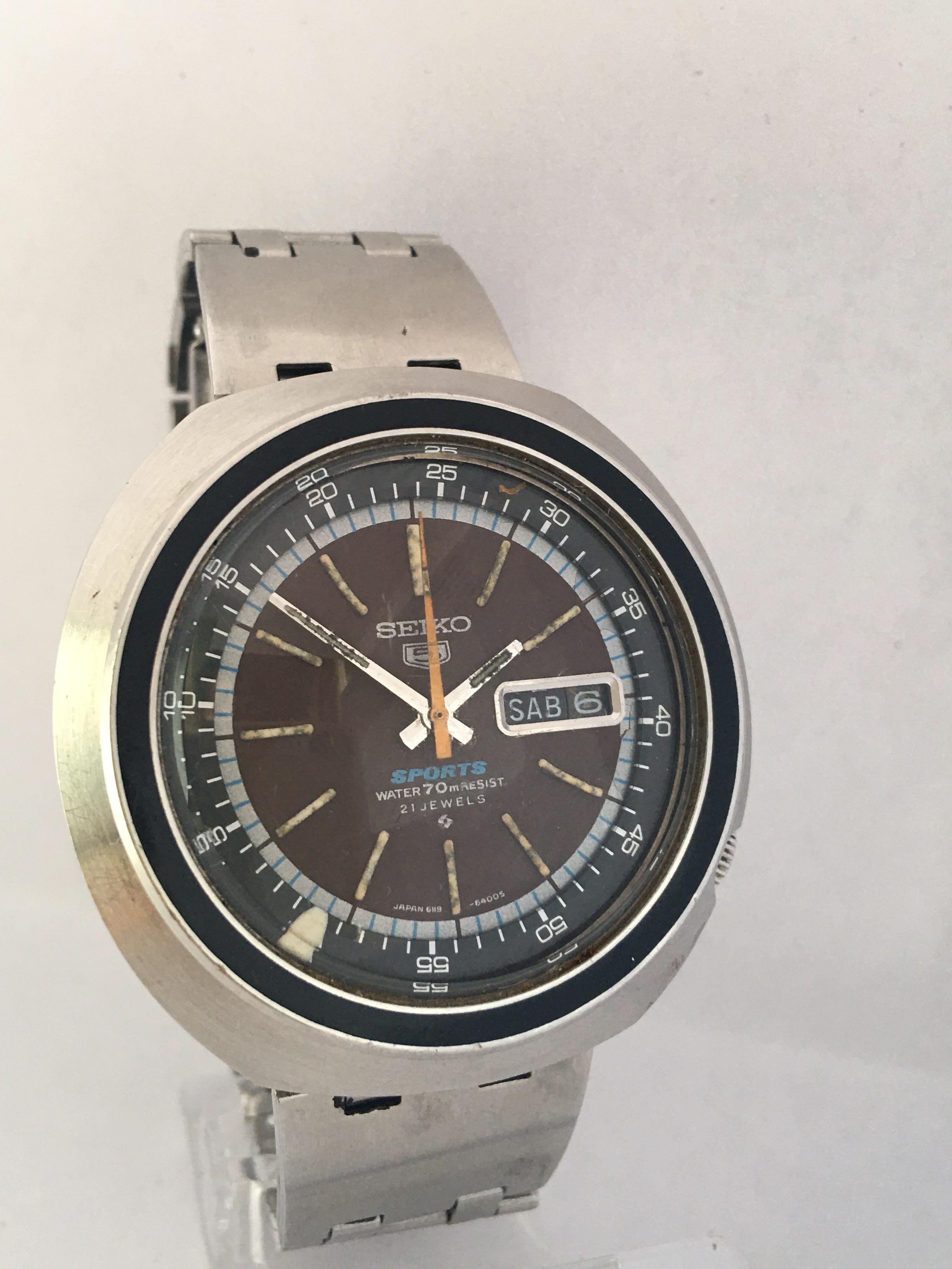 Montre automatique Seiko 5 Sports 21 à date, vintage, années 1980 en vente 12