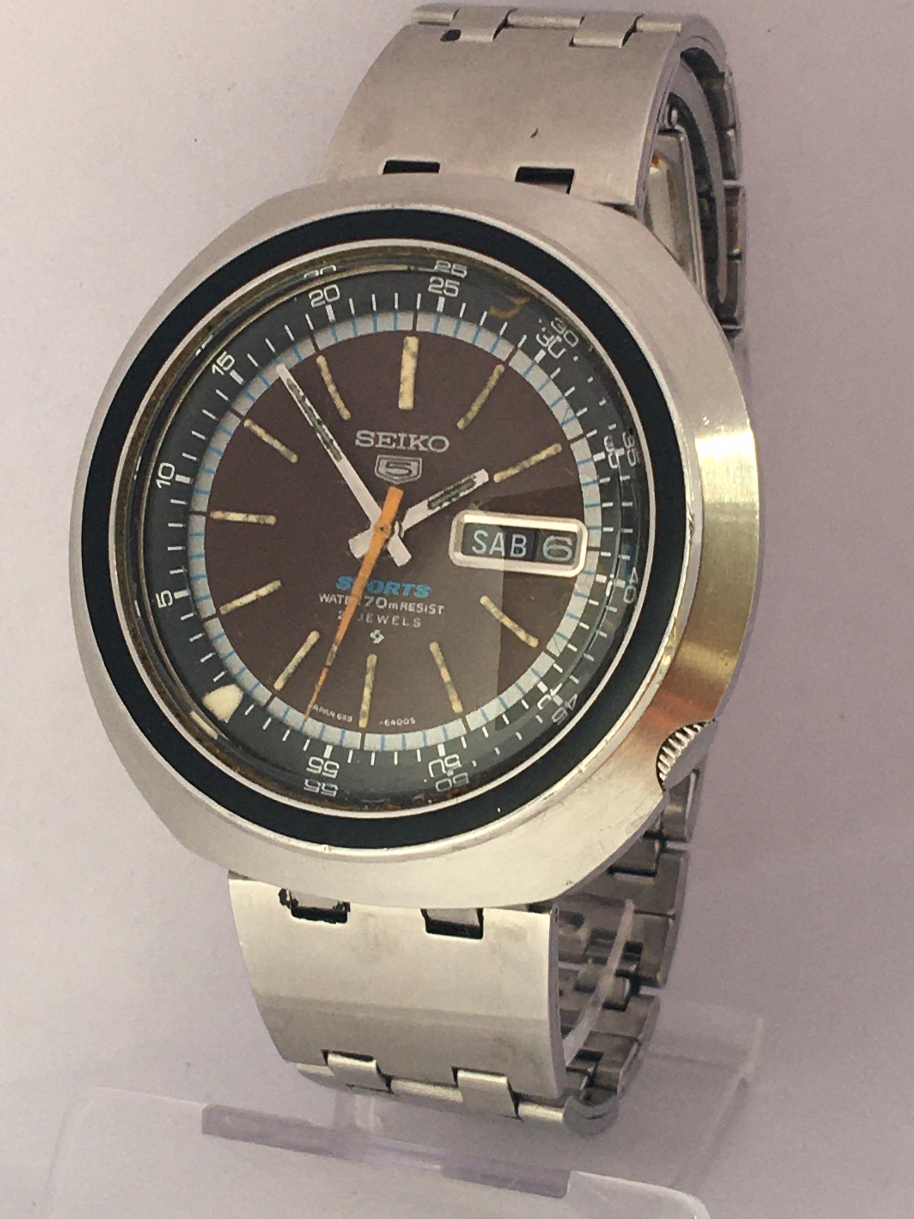 Montre automatique Seiko 5 Sports 21 à date, vintage, années 1980 en vente 14