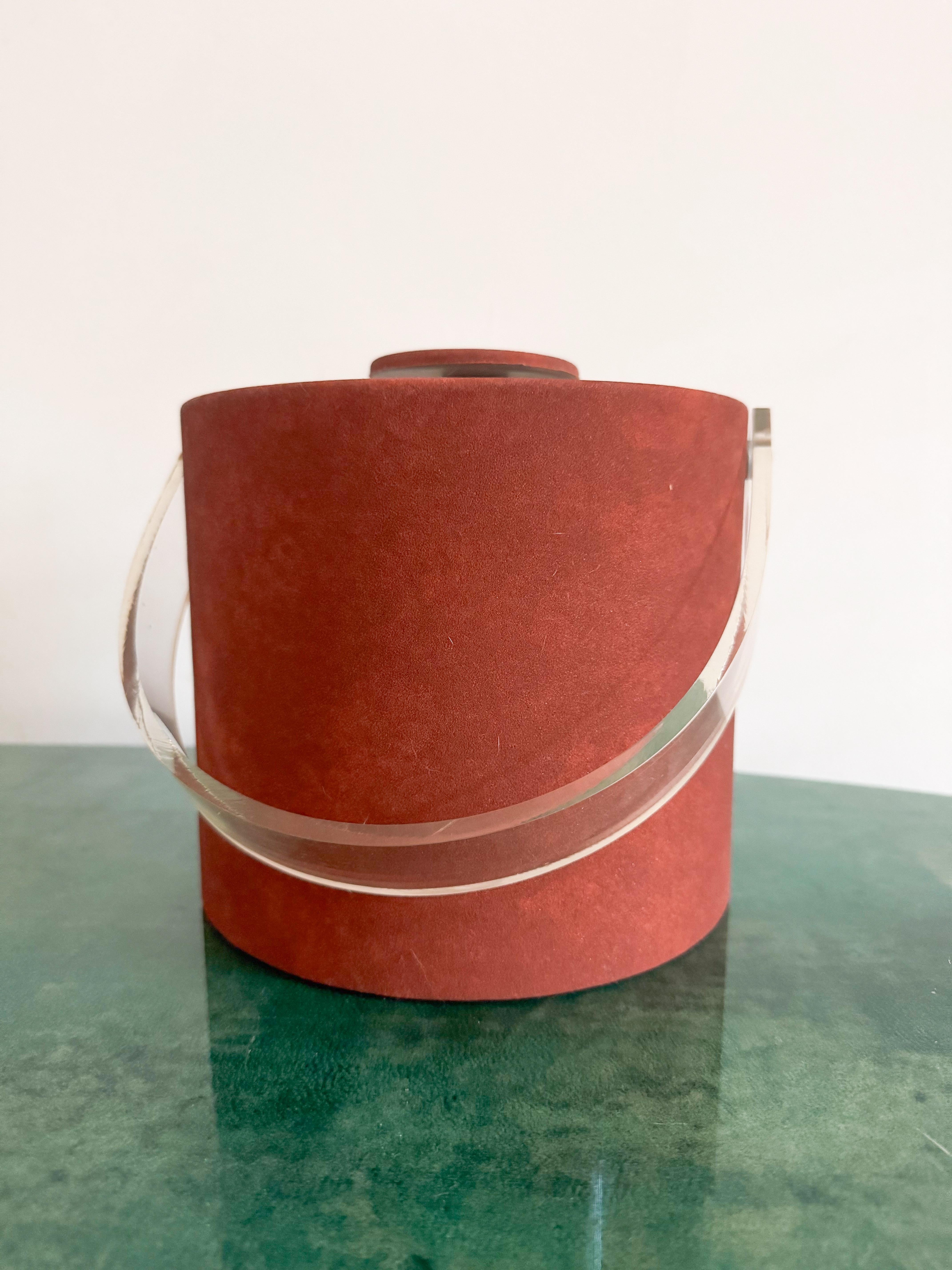 Vintage 1980 Shelton Ware Seau à Glace en Tissu Terracotta avec Poignée Lucite Tong en vente 4