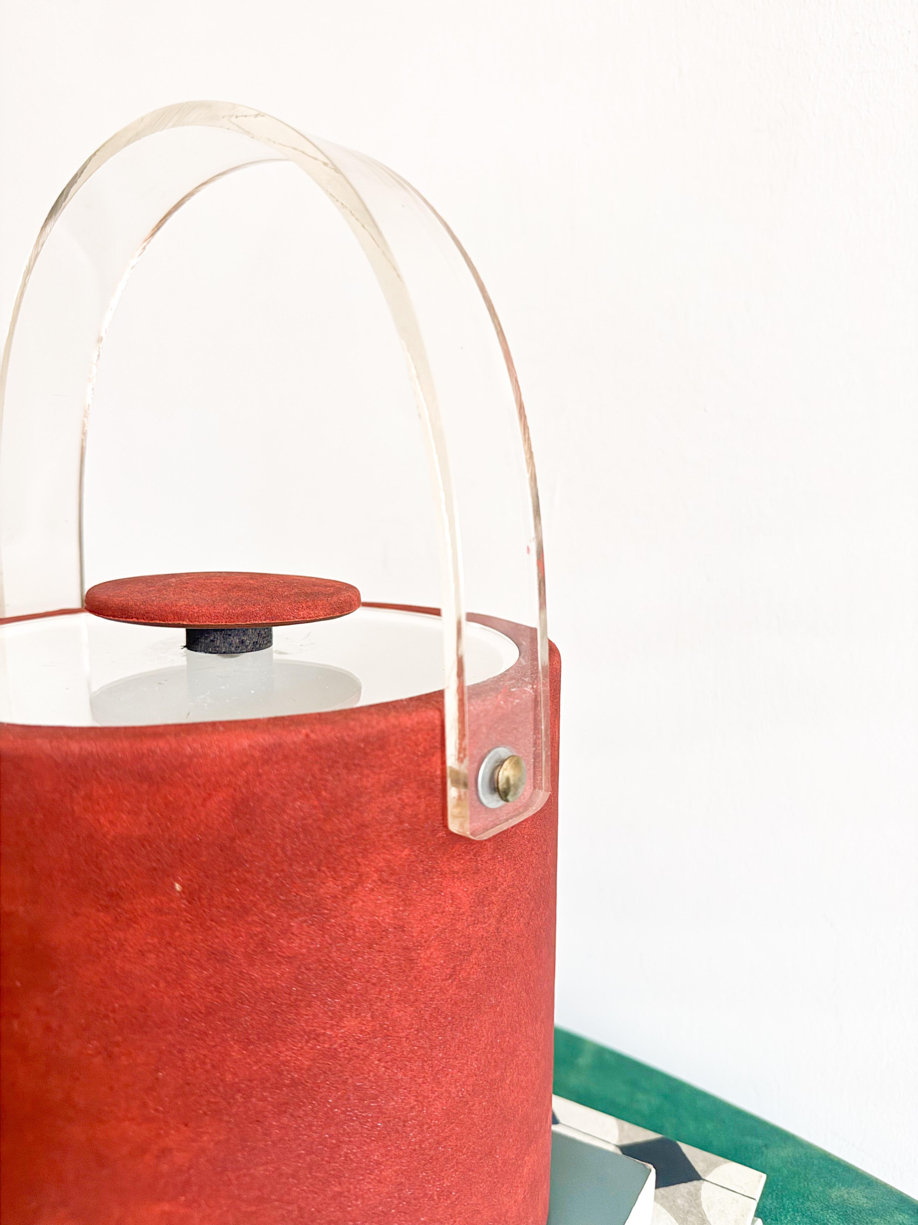 Vintage 1980 Shelton Ware Seau à Glace en Tissu Terracotta avec Poignée Lucite Tong en vente 5