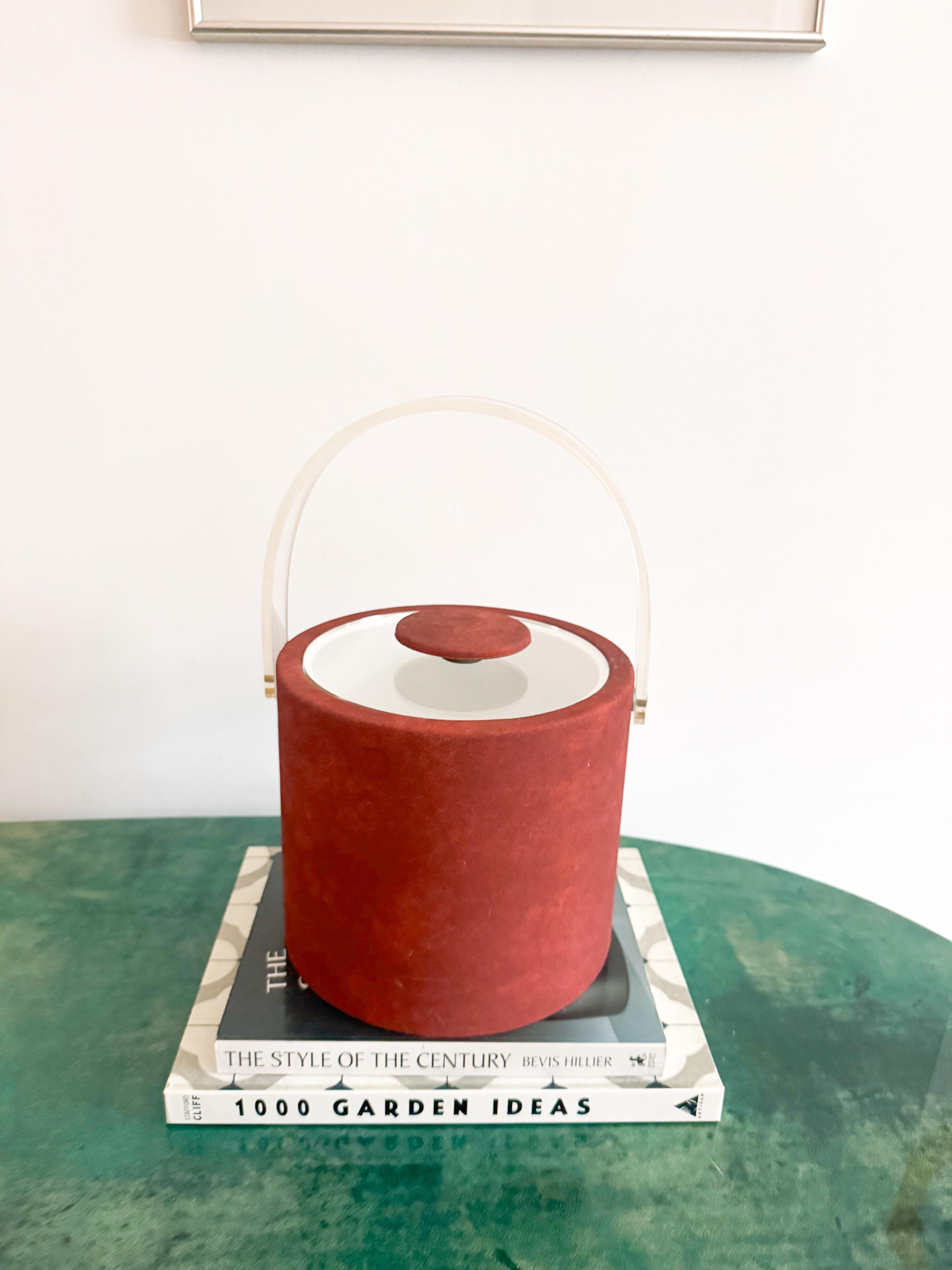 Vintage 1980 Shelton Ware Seau à Glace en Tissu Terracotta avec Poignée Lucite Tong en vente 6