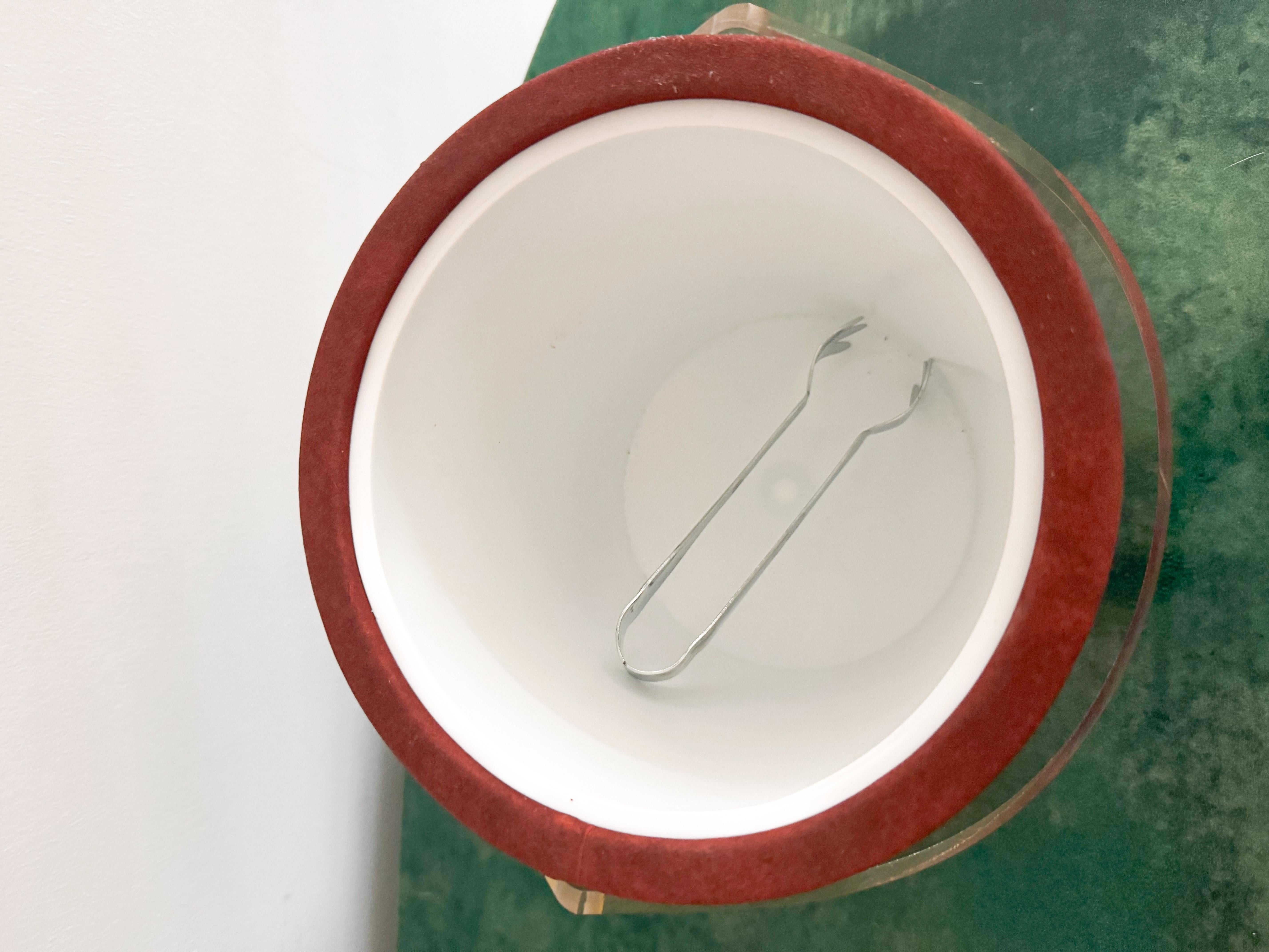 Américain Vintage 1980 Shelton Ware Seau à Glace en Tissu Terracotta avec Poignée Lucite Tong en vente