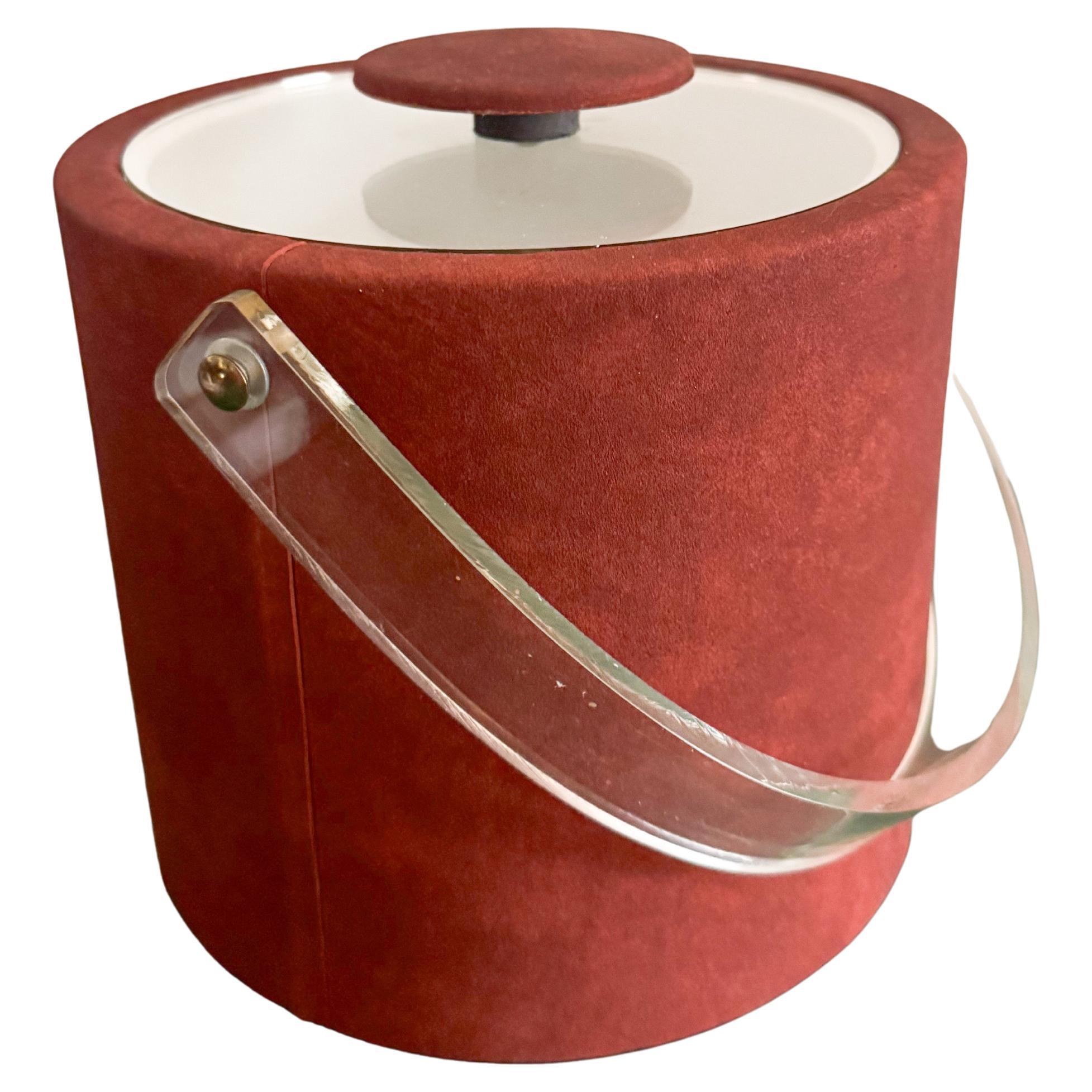 Vintage 1980 Shelton Ware Seau à Glace en Tissu Terracotta avec Poignée Lucite Tong Bon état - En vente à Toronto, CA