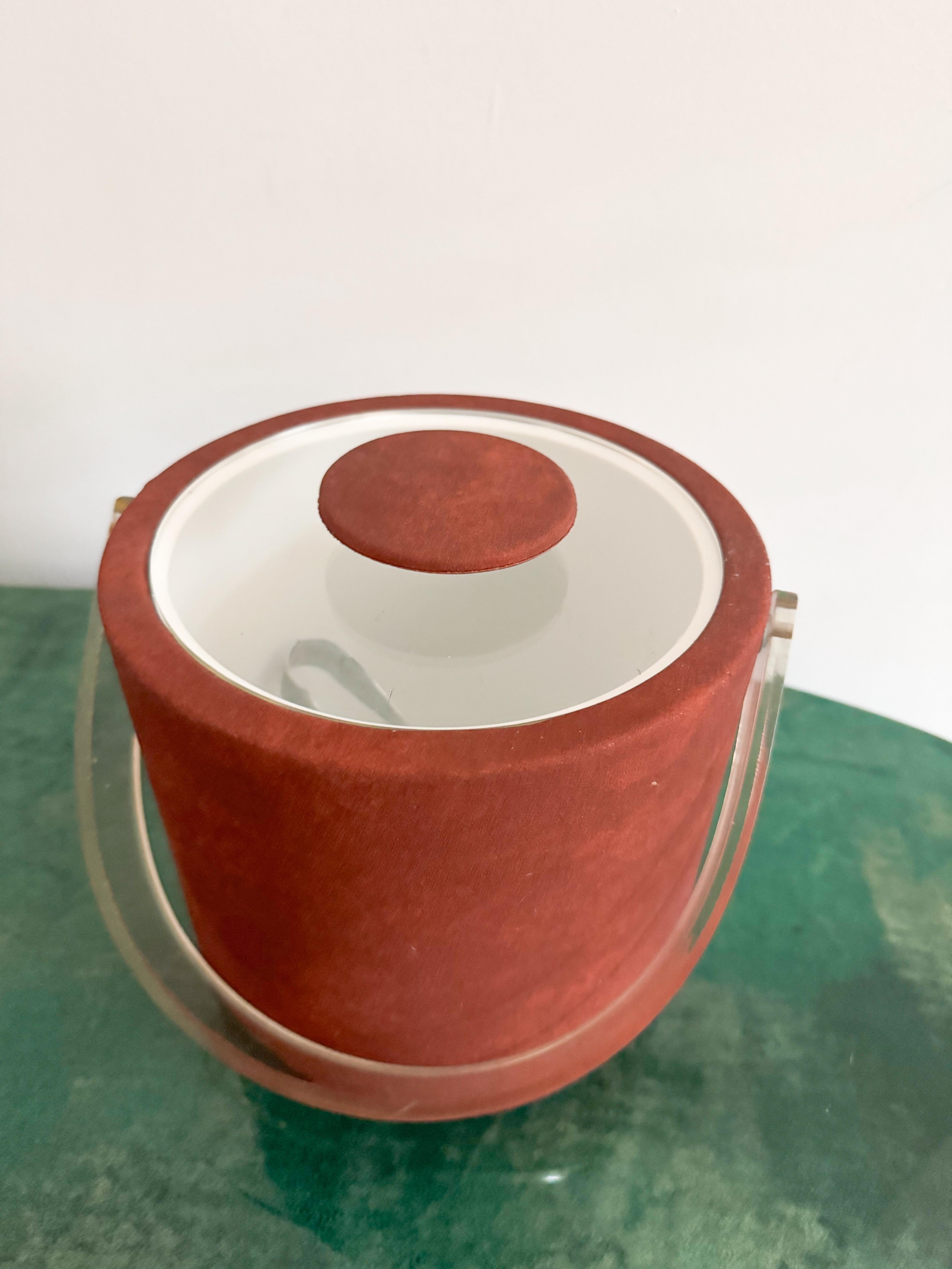 Vintage 1980 Shelton Ware Seau à Glace en Tissu Terracotta avec Poignée Lucite Tong en vente 3