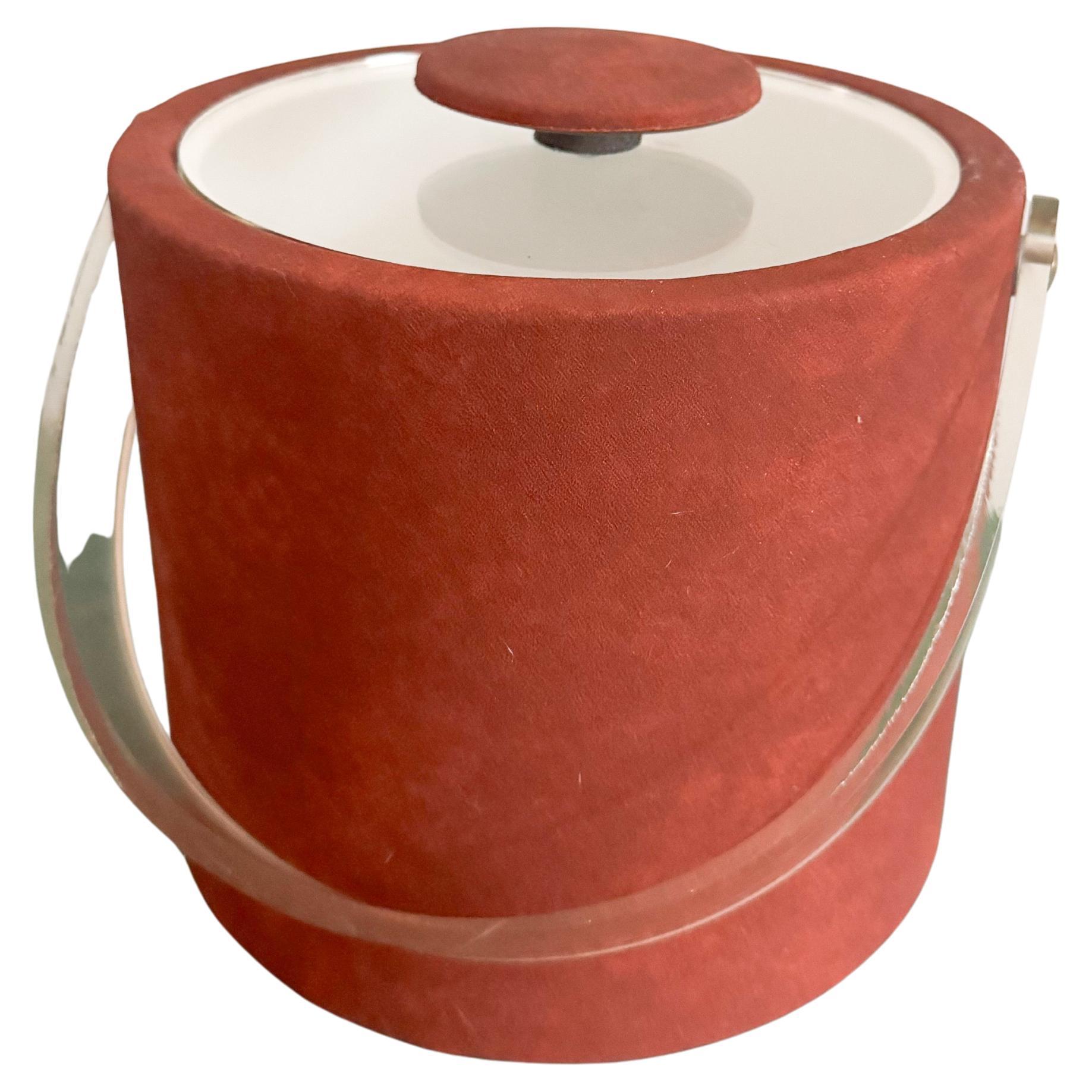 Vintage 1980s Shelton Ware Terracotta Fabric Ice Bucket with Lucite Handle Tong