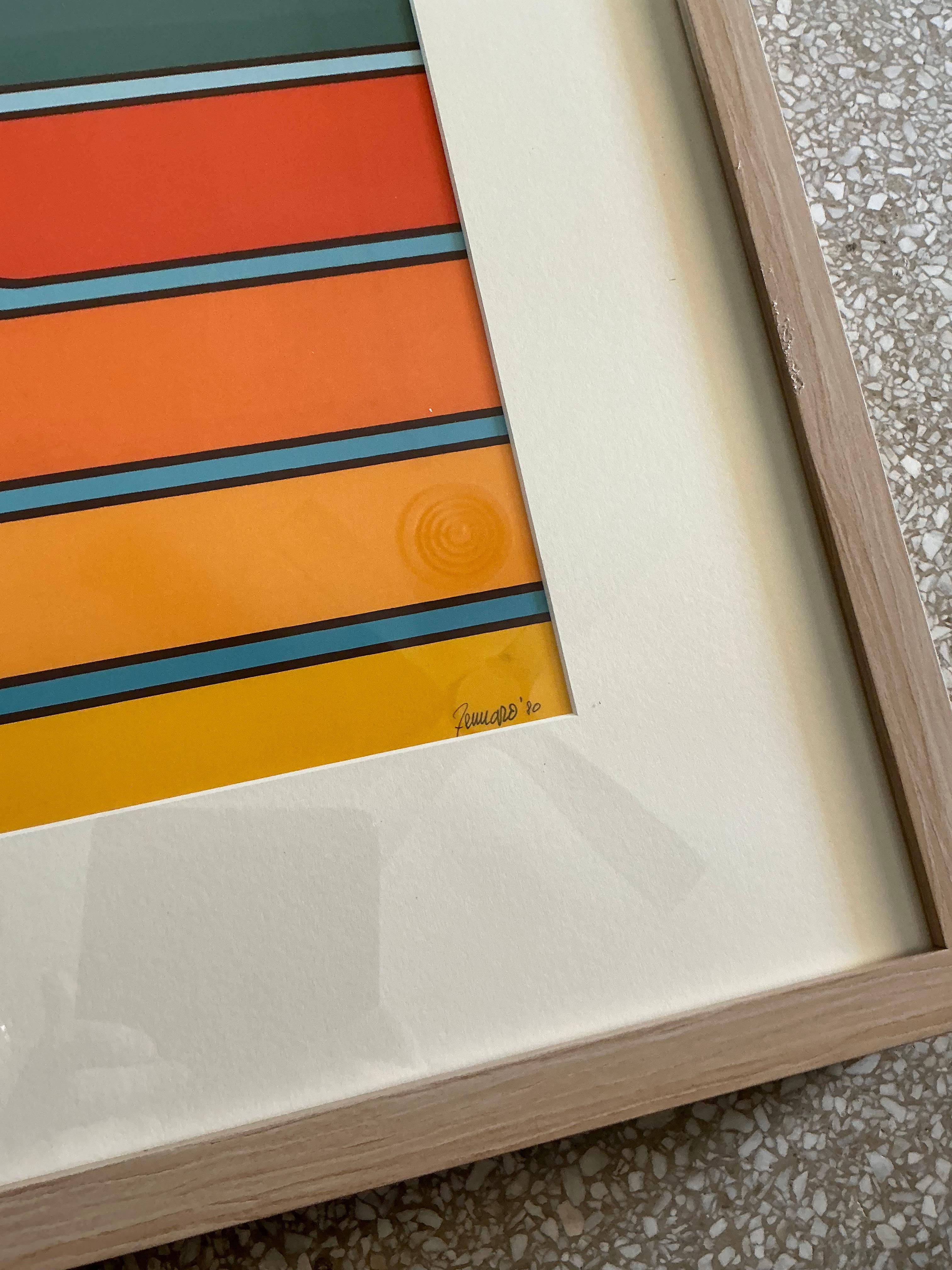 Eleva il tuo arredamento con questa litografia astratta firmata vintage degli anni '80. Caratterizzata da un sorprendente disegno astratto e firmata dall'artista, questa litografia incarna lo stile audace e vibrante degli anni Ottanta. Perfetto per