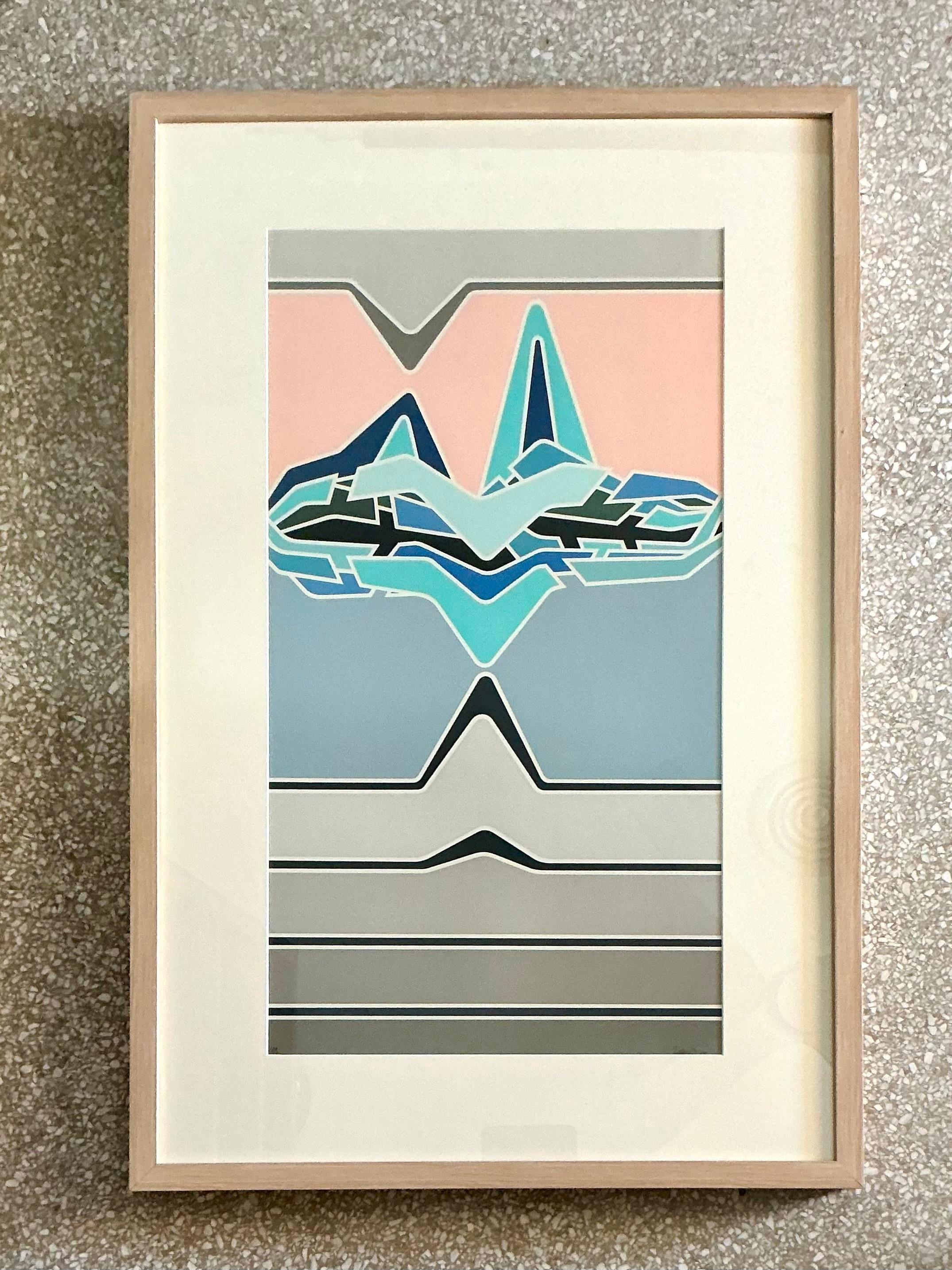 Americano Litografia astratta firmata vintage anni '80 in vendita