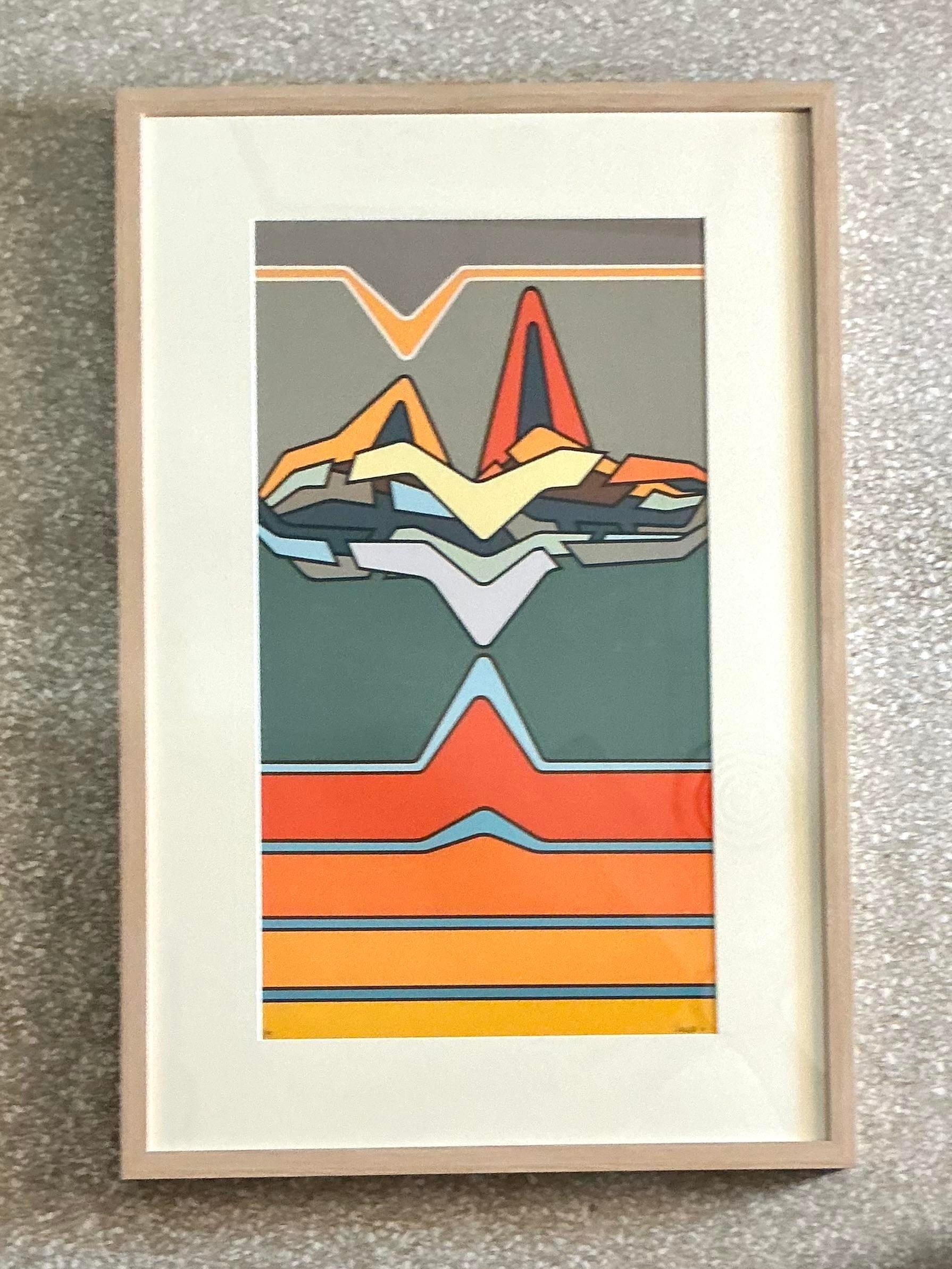 Fine XX secolo Litografia astratta firmata vintage anni '80 in vendita