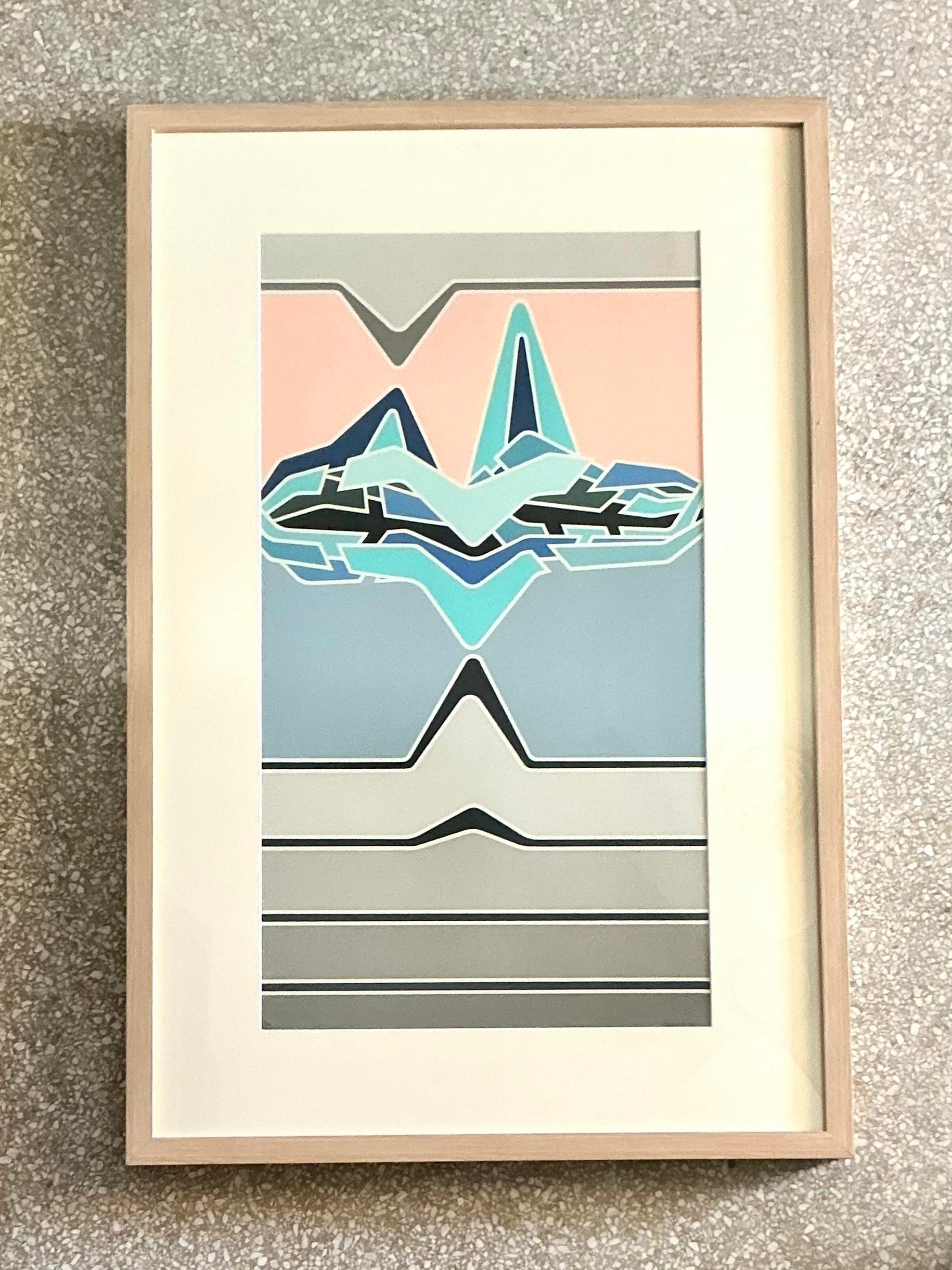 Fine XX secolo Litografia astratta firmata vintage anni '80 in vendita
