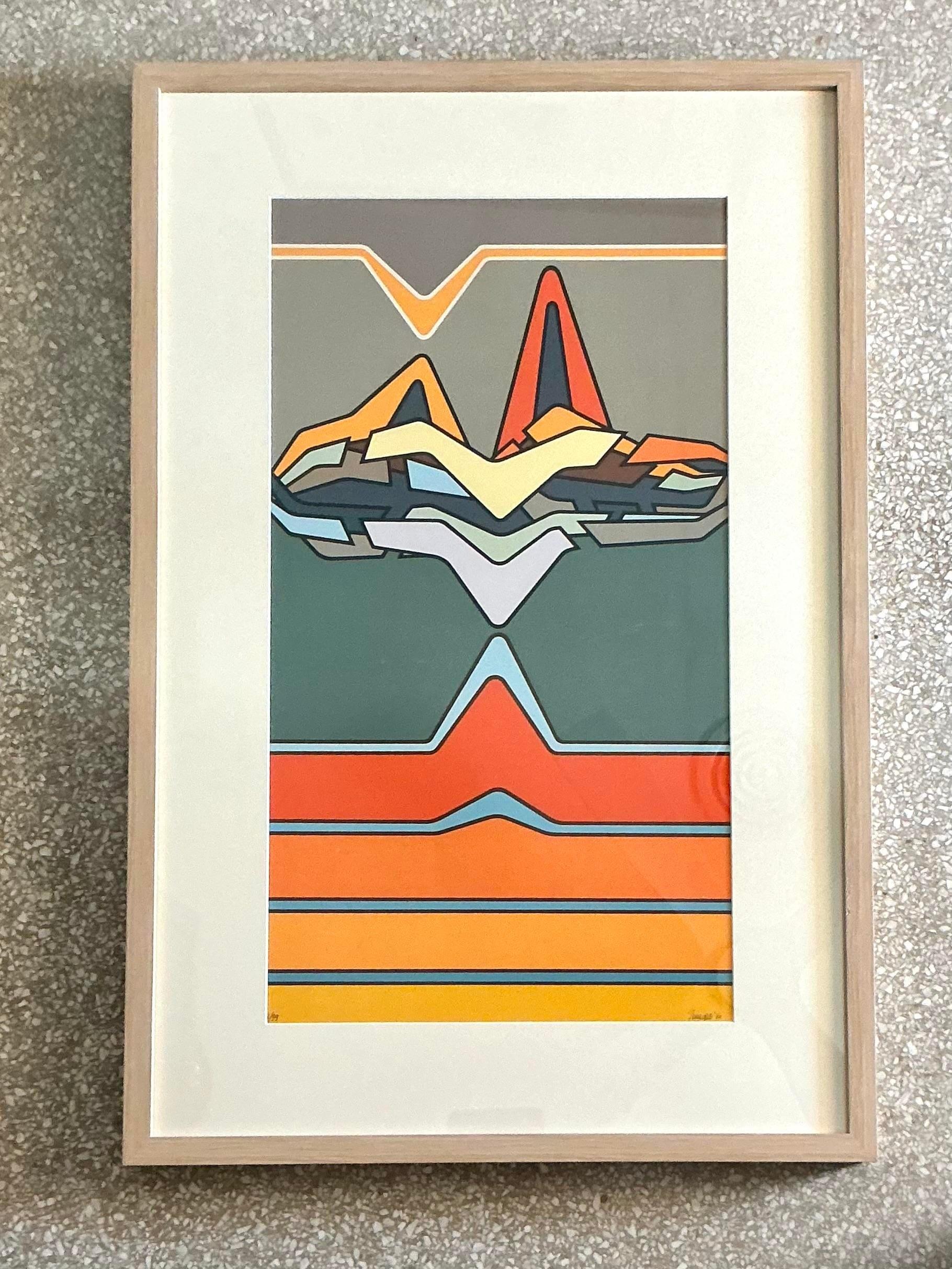 Litografia astratta firmata vintage anni '80 in vendita 1