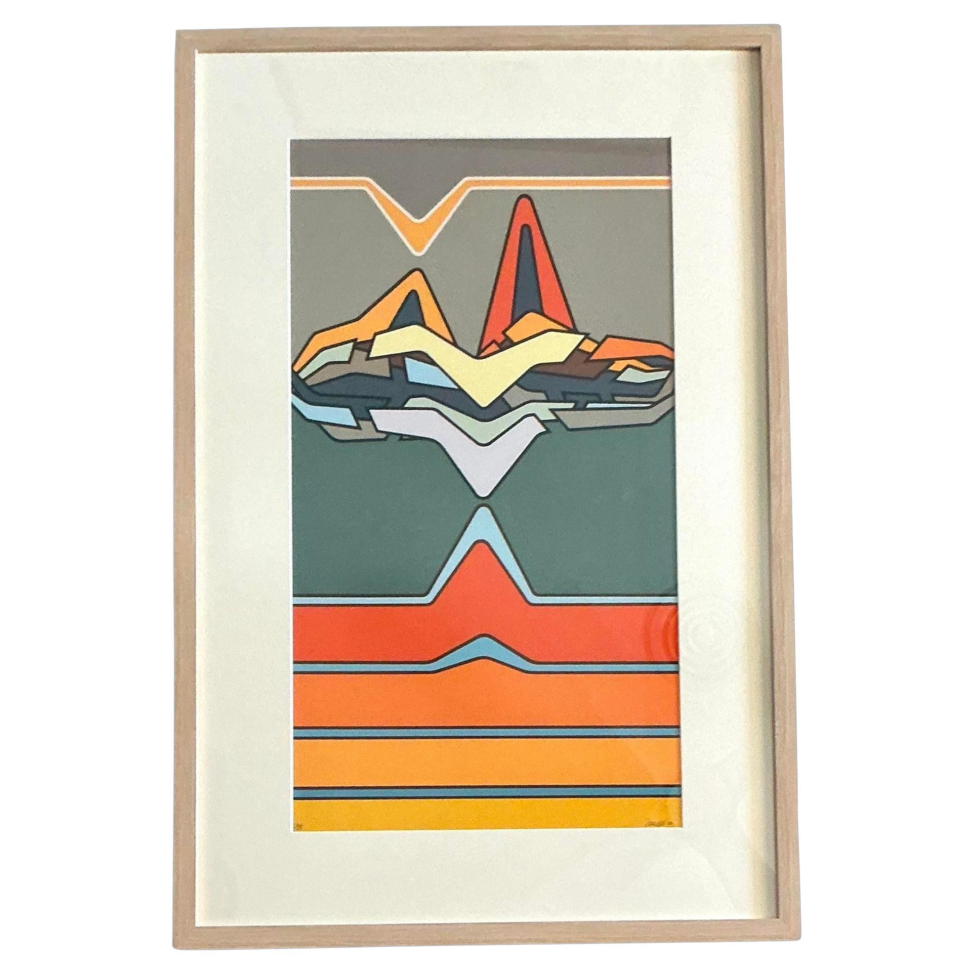 Litografia astratta firmata vintage anni '80