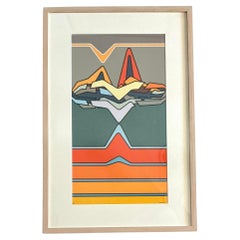 Litografia astratta firmata vintage anni '80