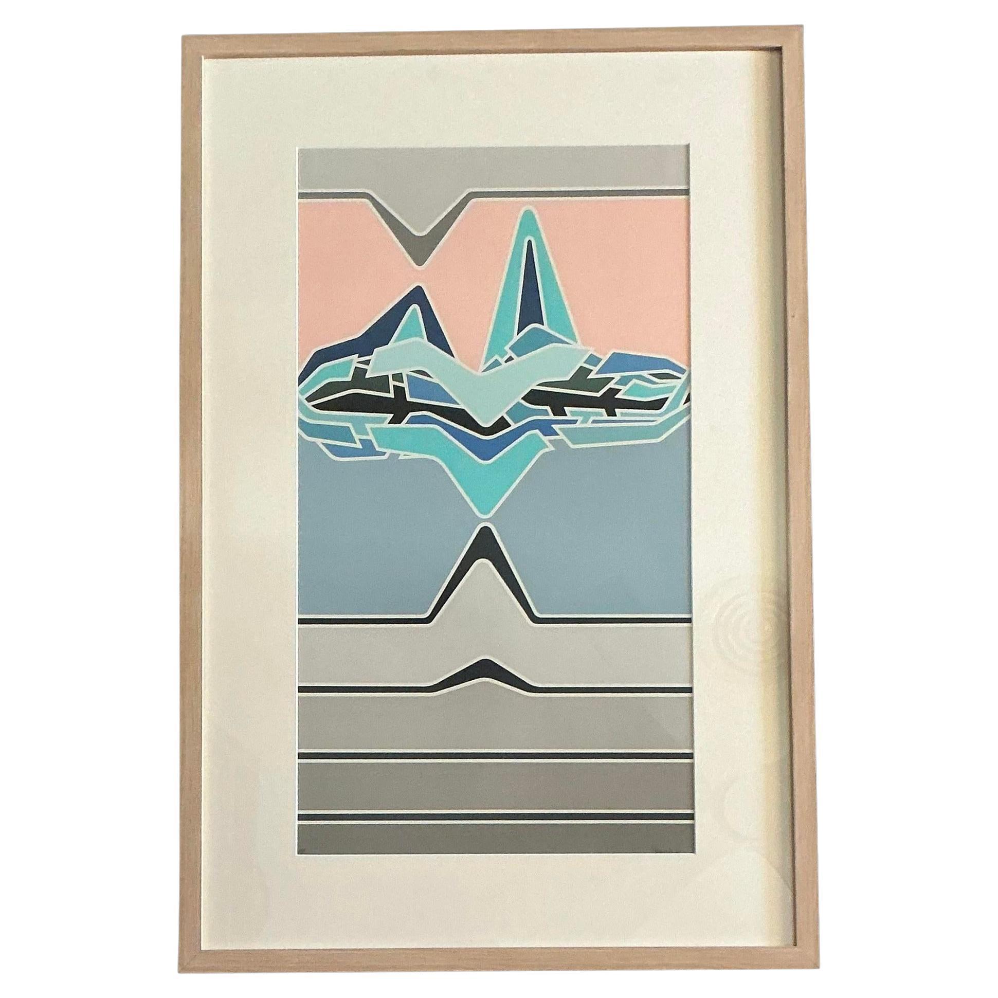Litografia astratta firmata vintage anni '80