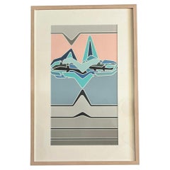 Litografia astratta firmata vintage anni '80