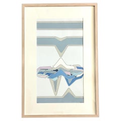 Vintage 1980s Signed Abstract Lithograph Print, Framed