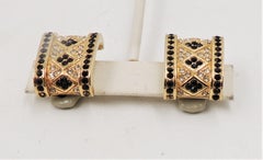 Vintage 1980s Signed Ciner Goldtone Faux-Onyx & Clear Rhinestone Earrings