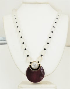 Vintage 1980s Givenchy Deco Style Lucite & Pave Rhinestone Pendant Necklace