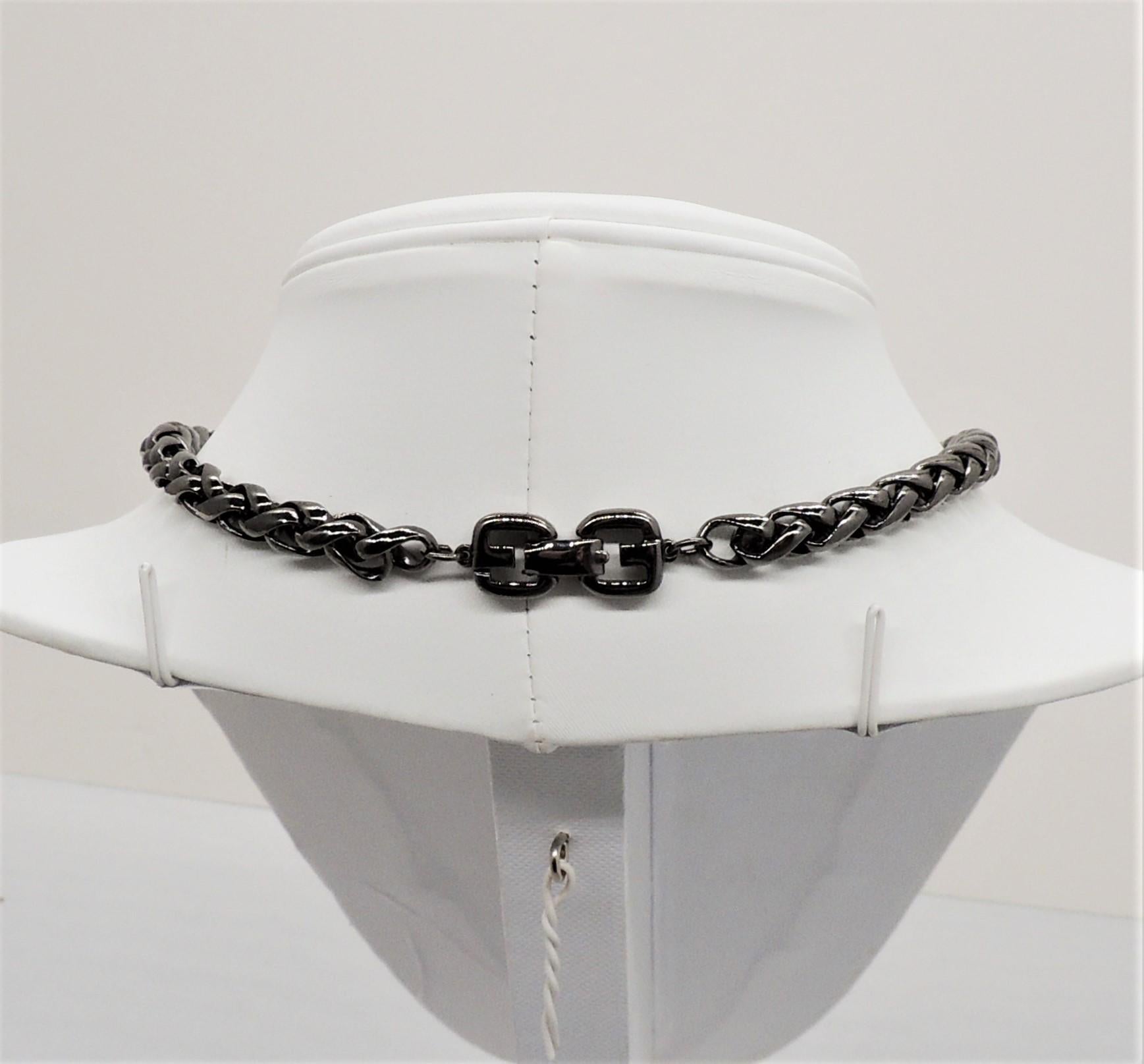 Women's Vintage 1980s Signed Givenchy Hematite Finish Clear Rhinestone Pendant Necklace For Sale