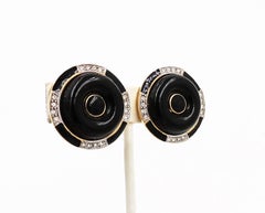 Vintage 1980s Signed Kenneth Lane Deco Style Faux-Onyx Cabochon Earrings