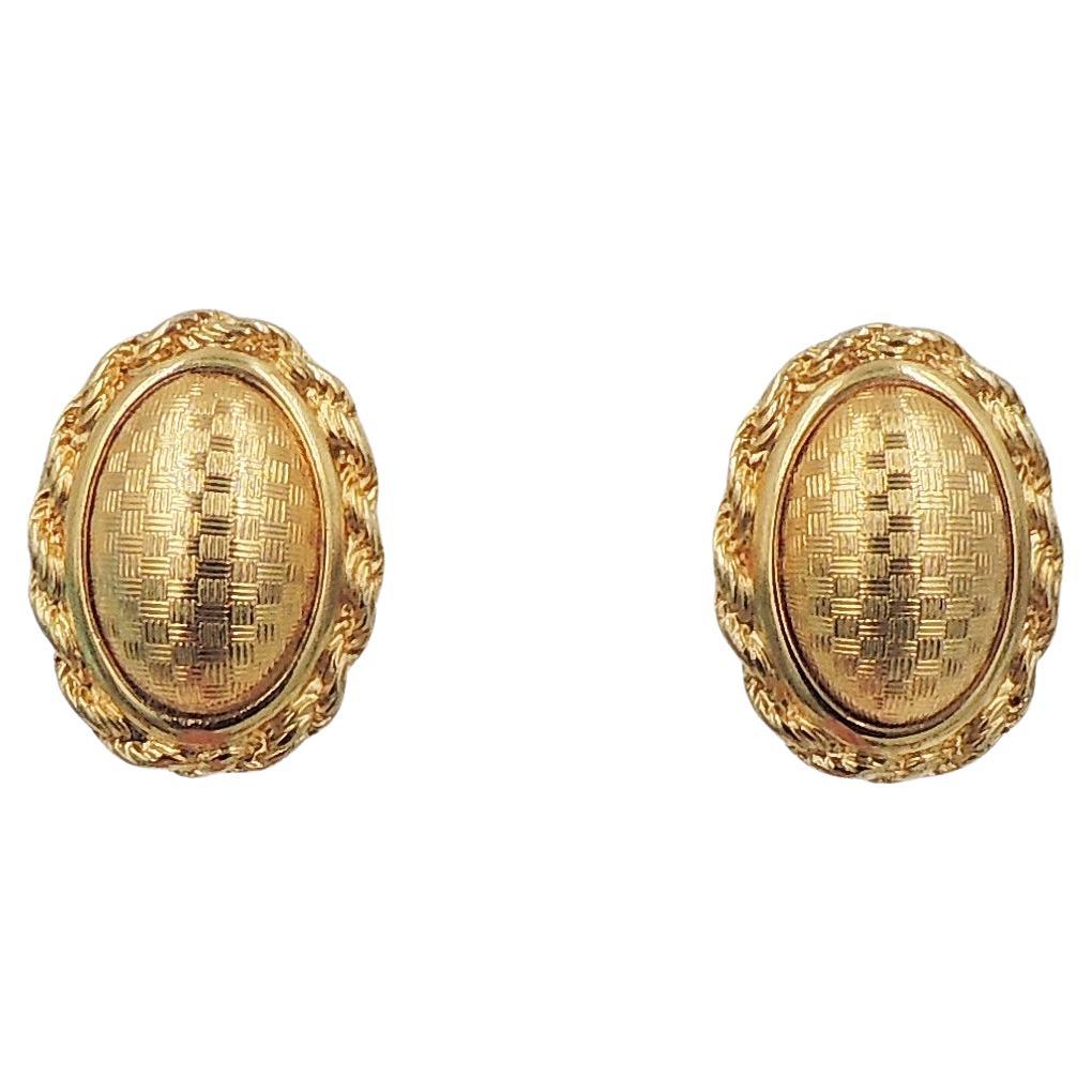 Vintage 1980s Signed Monet Goldtone Domed Checked Earrings For Sale