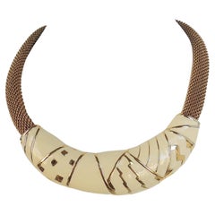 Retro 1980s Signed Monet Modernist Goldtone & White Enamel Collar Necklace