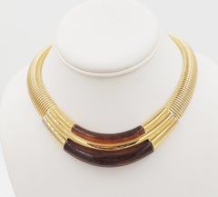 Vintage 1980s Signed Napier Goldtone Faux-Tortoise Collar Necklace