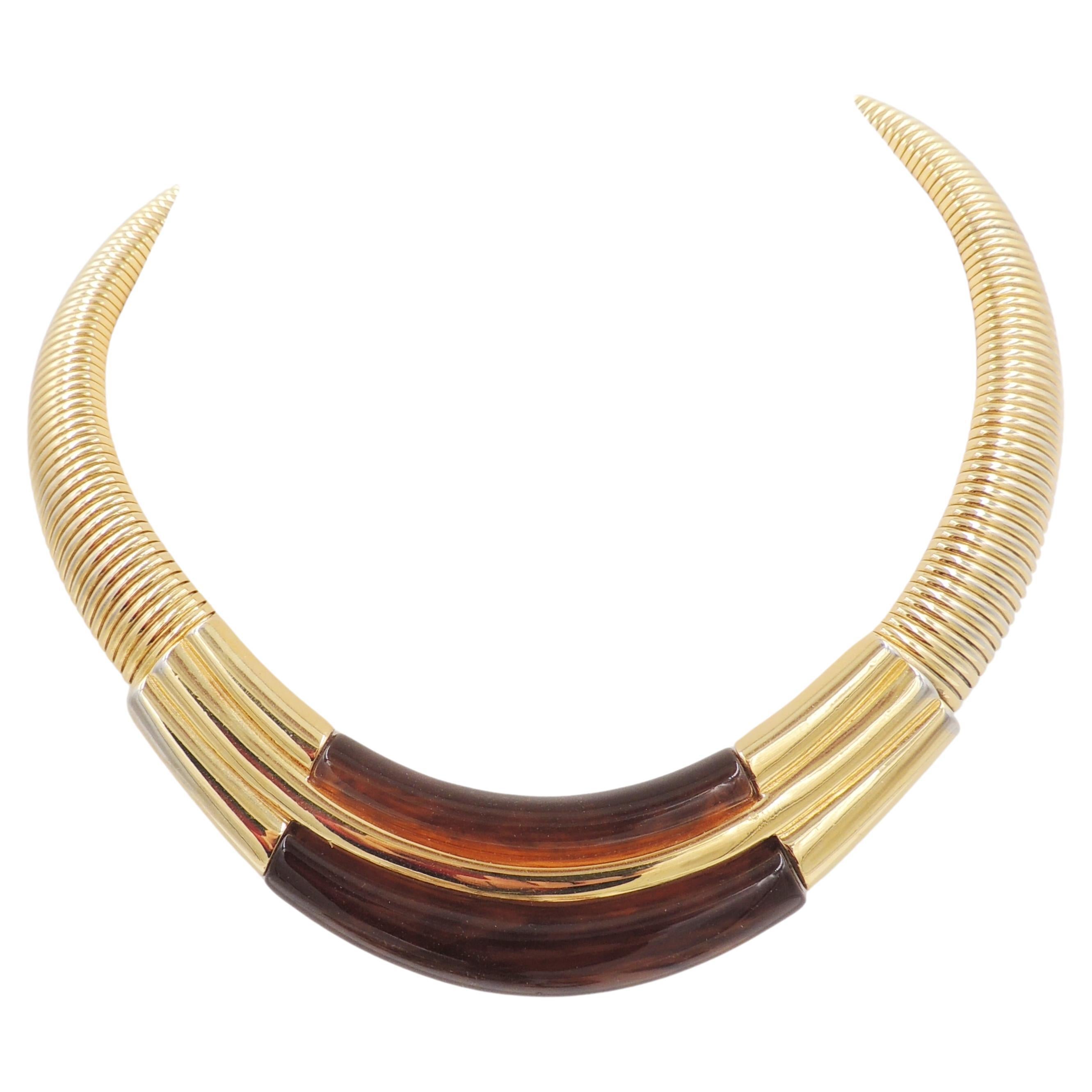 Vintage 1980s Signed Napier Goldtone Faux-Tortoise Collar Necklace