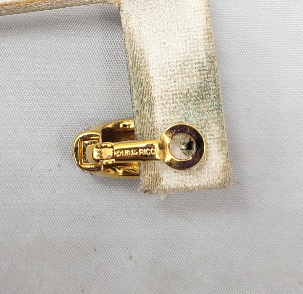 Vintage 1980s Signed Nina Ricci Paris Pave Clear & Faux-Ruby Pierced Earrings For Sale 4