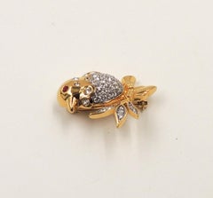 Vintage 1980s Signed Nina Ricci Rhinestone Bird on a Branch Brooch