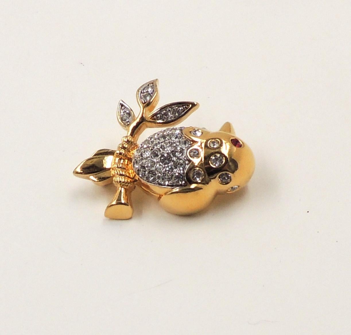 Women's or Men's Vintage 1980s Signed Nina Ricci Rhinestone Bird on a Branch Brooch For Sale