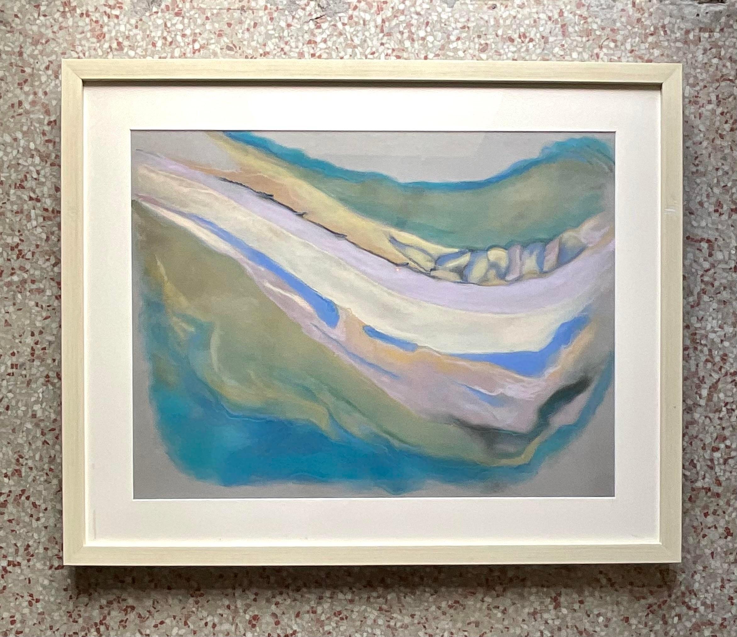 North American Vintage 1980s Signed Original Abstract Pastel on Paper Painting For Sale