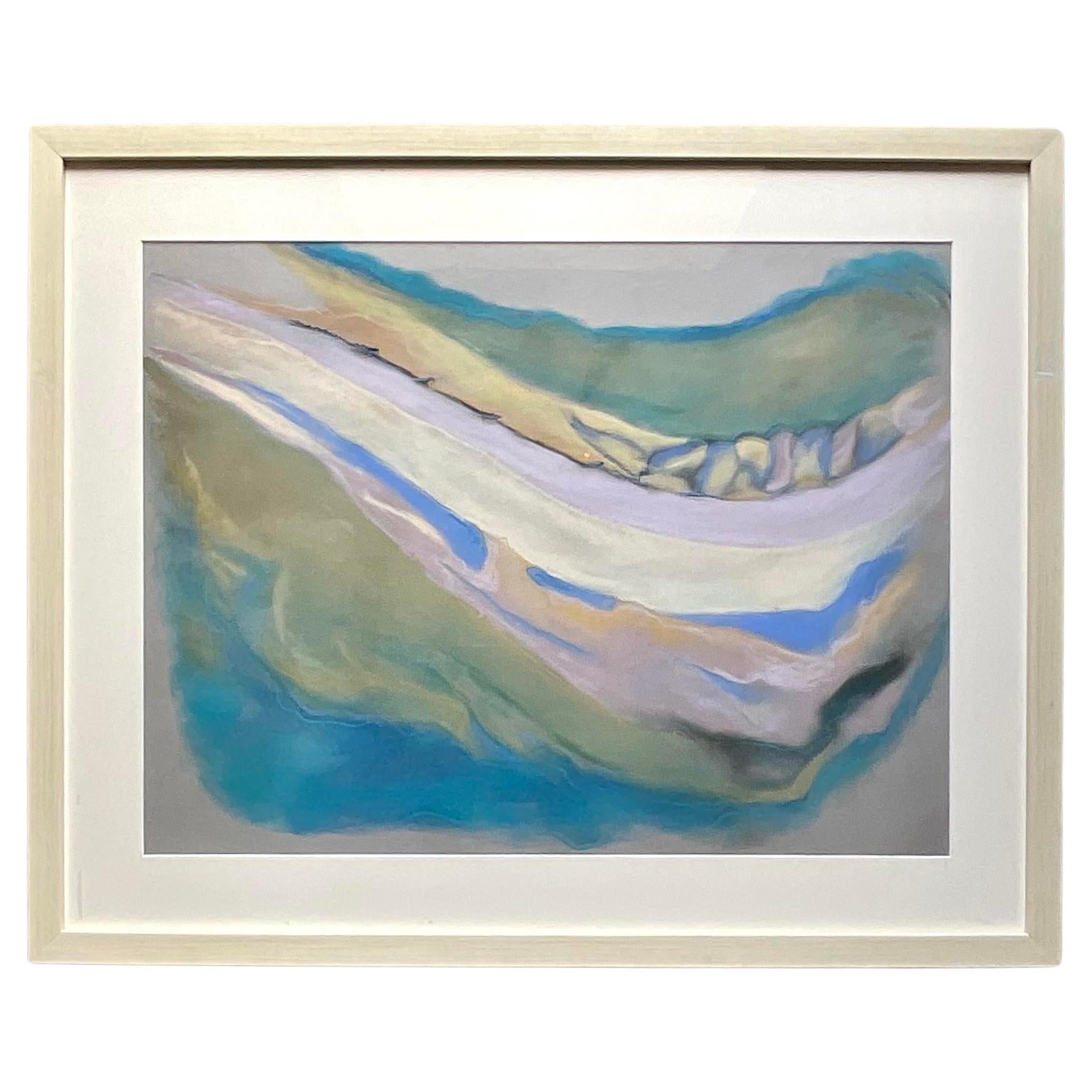 Vintage 1980s Signed Original Abstract Pastel on Paper Painting For Sale